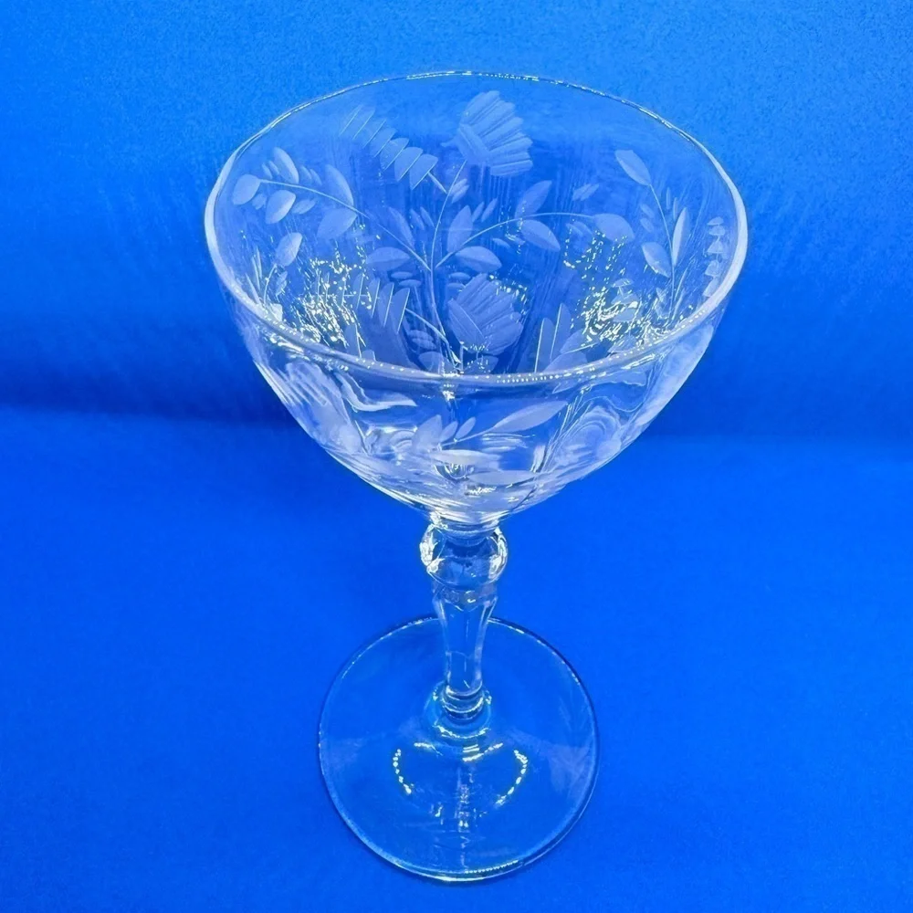 Vintage Optic Etched Floral Cordial Glasses Set of 3